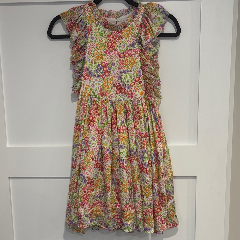 Colorful Floral Kids Dress with Ruffle Sleeves